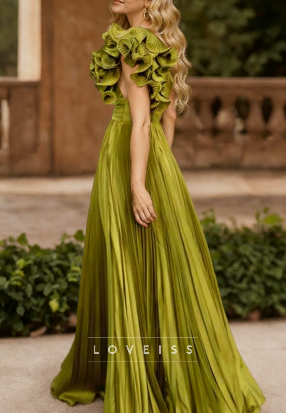 One Shoulder Ruffles Pleated A-Line Mother of  Bride Dress