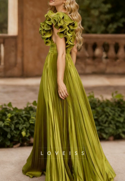 One Shoulder Ruffles Pleated A-Line Mother of  Bride Dress