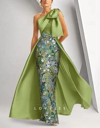 One Shoulder Satin Sequin Bodycon Maxi Dress