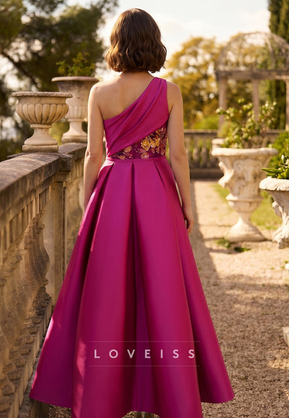 One Shoulder Sequins Appliques Satin Sheath Mother of Bride Dress