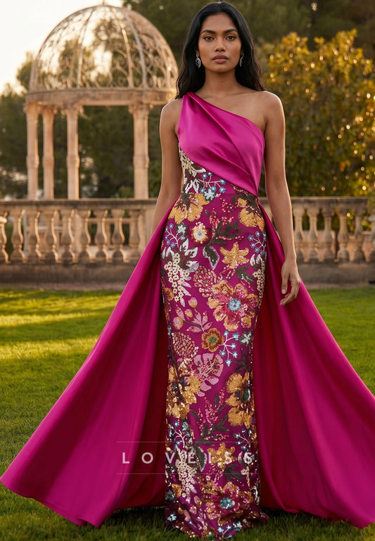 One Shoulder Sequins Appliques Satin Sheath Mother of Bride Dress