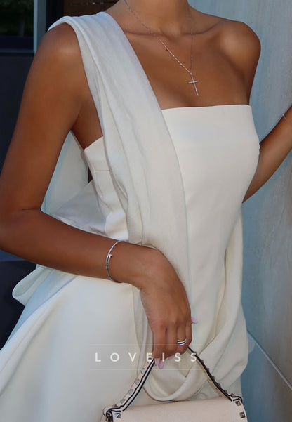 One Shoulder Sleeveless A-Line Short Wedding Dress