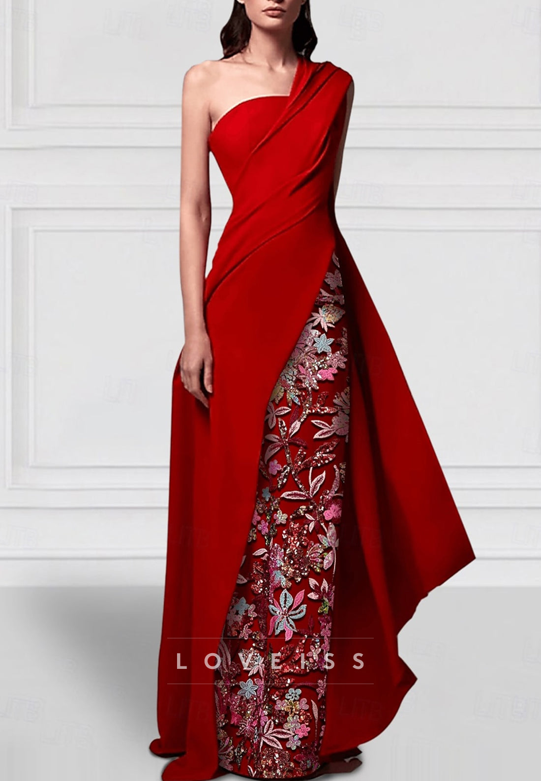One Shoulder Sleeveless Appliques Sheath Mother of Bride Dress