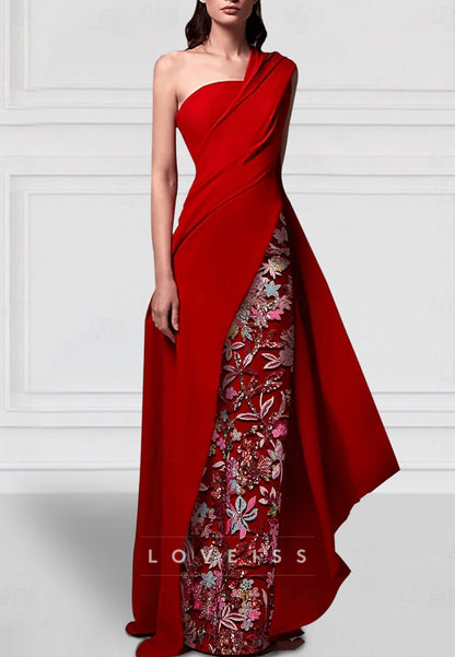 One Shoulder Sleeveless Appliques Sheath Mother of Bride Dress
