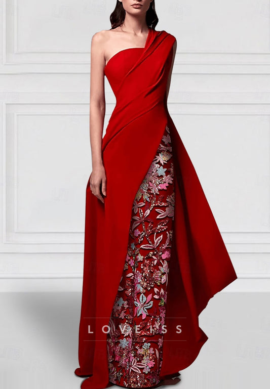 One Shoulder Sleeveless Appliques Sheath Mother of Bride Dress