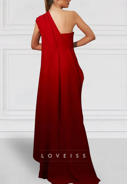 One Shoulder Sleeveless Appliques Sheath Mother of Bride Dress