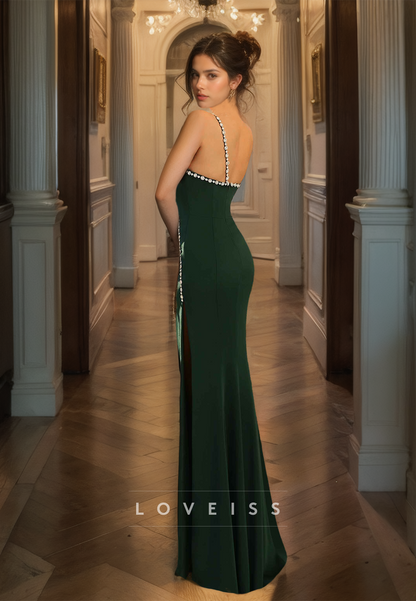 One Shoulder Sleeveless Beaded High Slit Mermaid Prom Dress