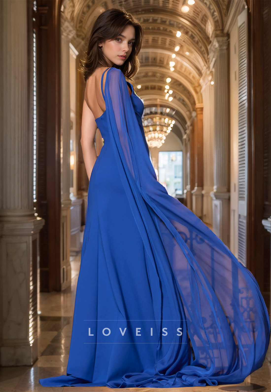 One Shoulder Sleeveless Beaded Side Slit Sheath Prom Dress