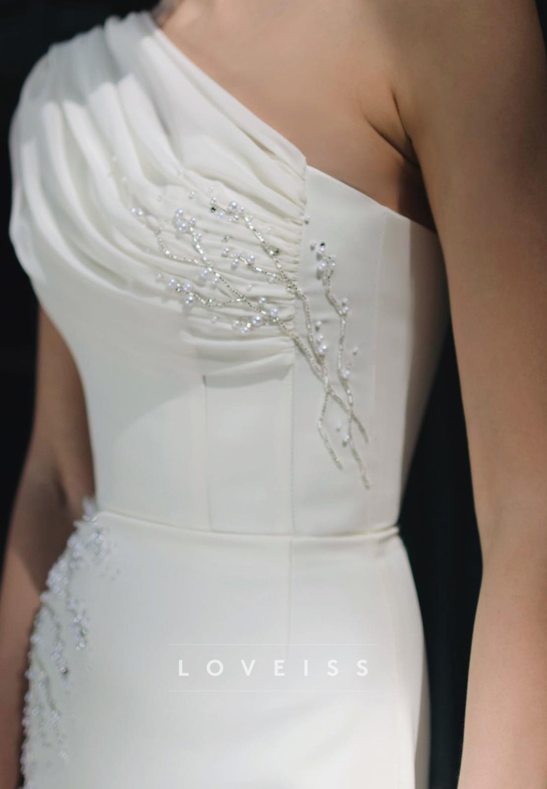 One Shoulder Sleeveless Beaded Sleek Sheath Wedding Dress