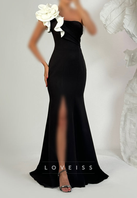 One Shoulder Sleeveless Floral Embellished Mermaid Mother of Bride Dress
