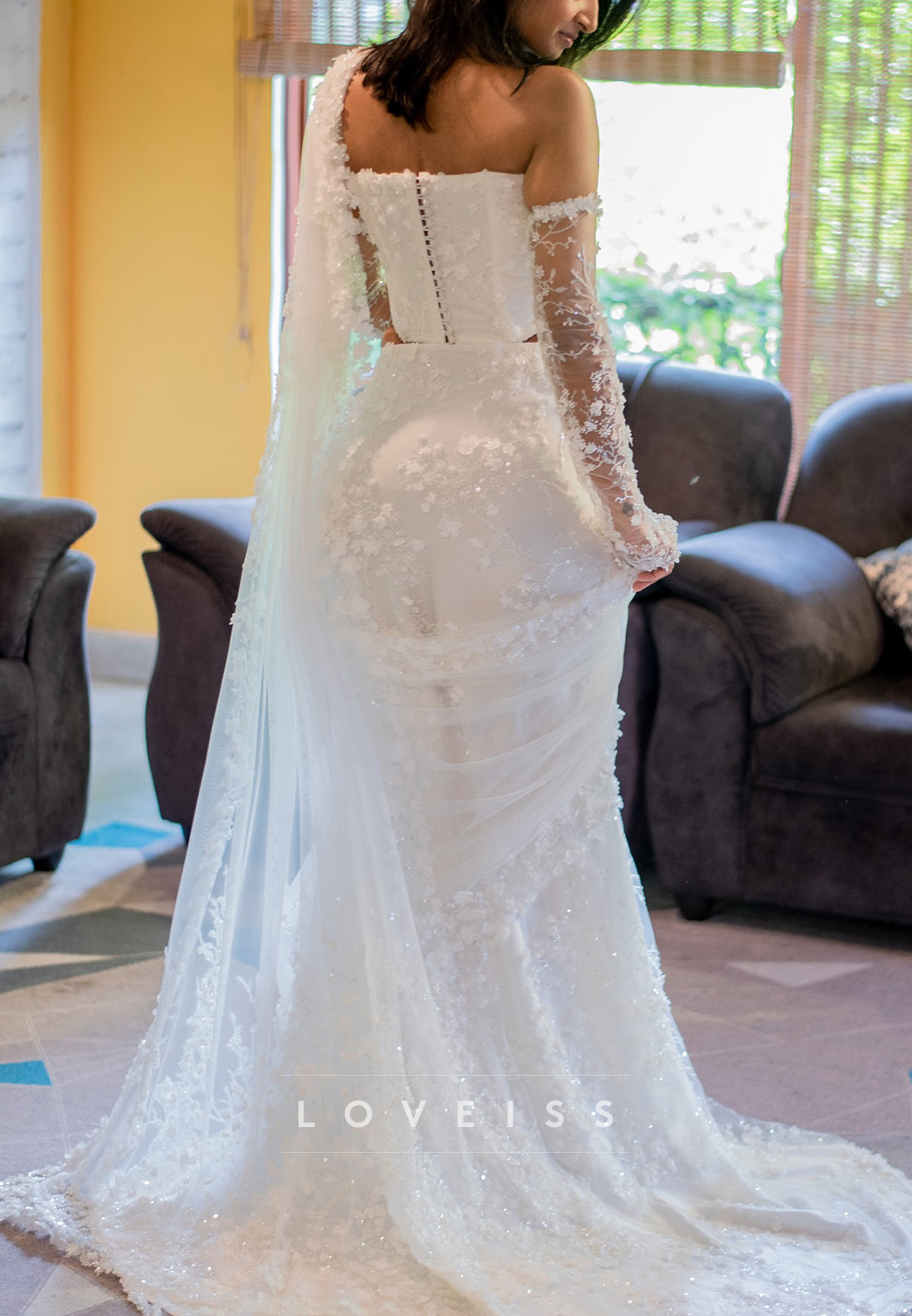 One Shoulder Sleeveless Floral Embellished Mermaid Wedding Dress