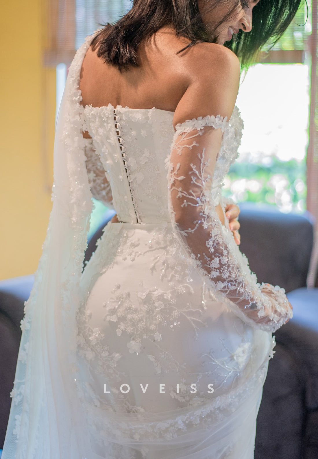 One Shoulder Sleeveless Floral Embellished Mermaid Wedding Dress