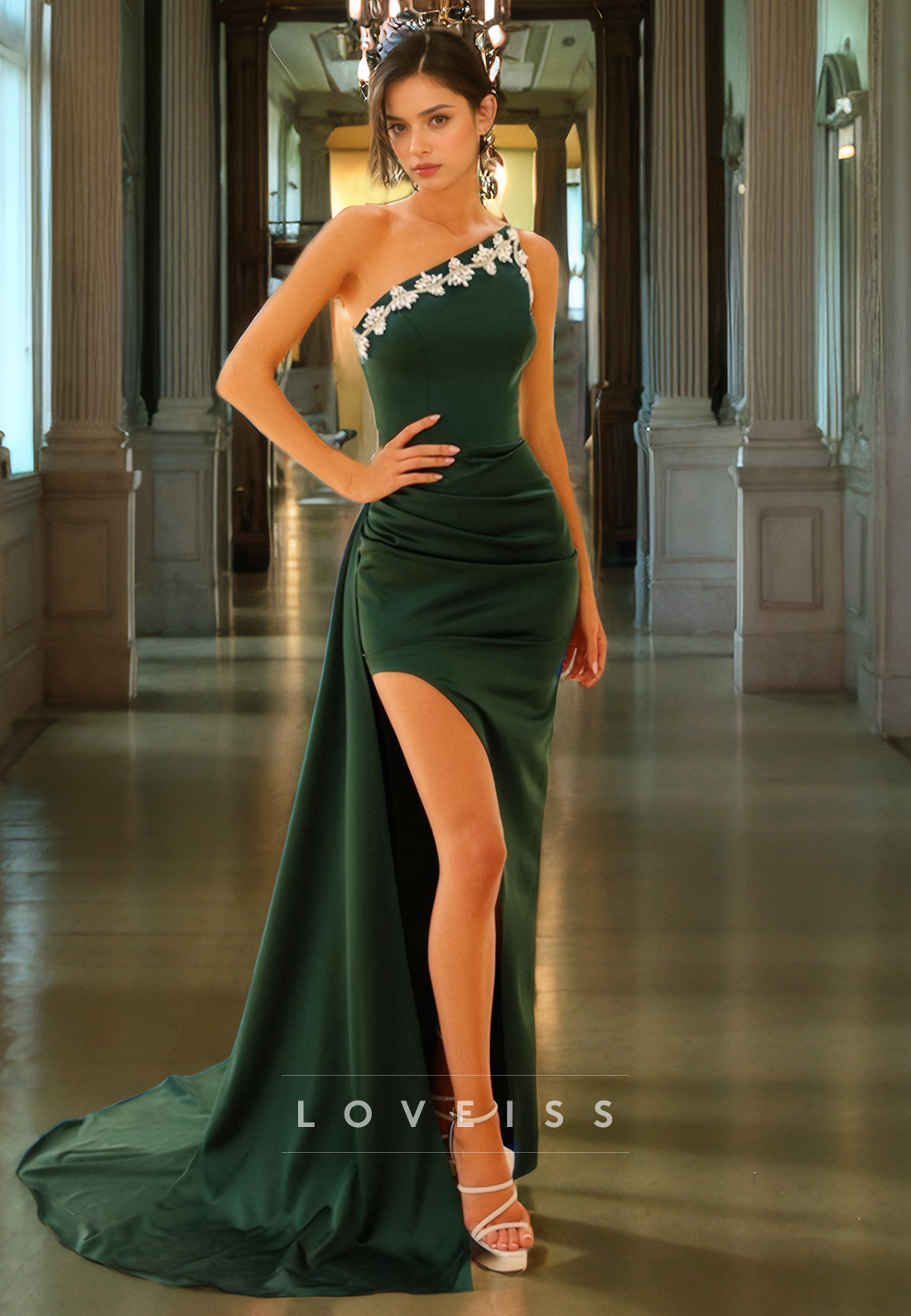 One Shoulder Sleeveless High Slit Mermaid Prom Dress