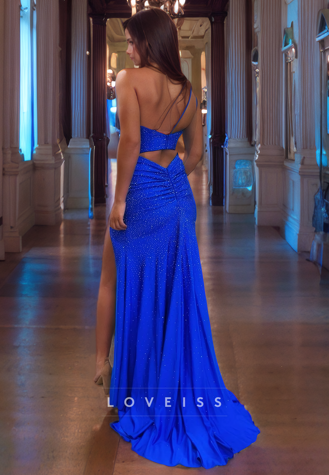 One Shoulder Sleeveless High Slit Sheath Prom Dress