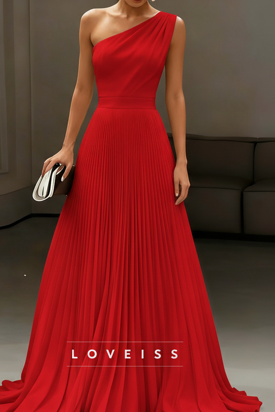 One Shoulder Sleeveless Pleated A-Line Boho Wedding Dress
