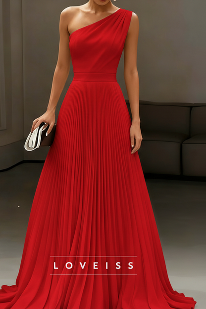 One Shoulder Sleeveless Pleated A-Line Boho Wedding Dress