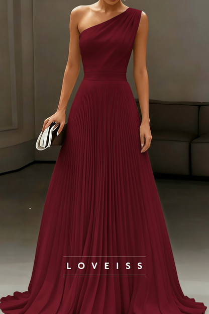 One Shoulder Sleeveless Pleated A-Line Boho Wedding Dress