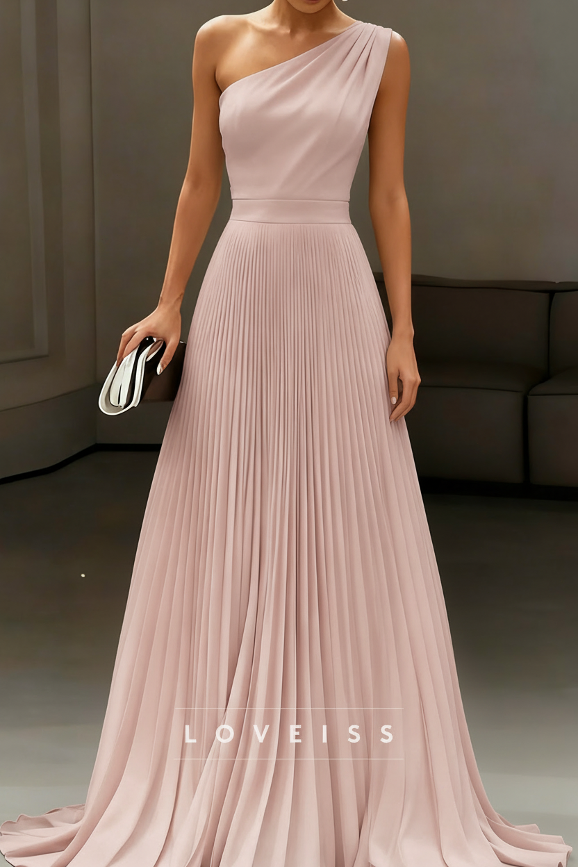 One Shoulder Sleeveless Pleated A-Line Boho Wedding Dress