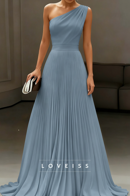 One Shoulder Sleeveless Pleated A-Line Boho Wedding Dress