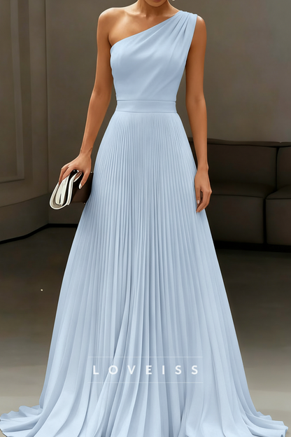 One Shoulder Sleeveless Pleated A-Line Boho Wedding Dress