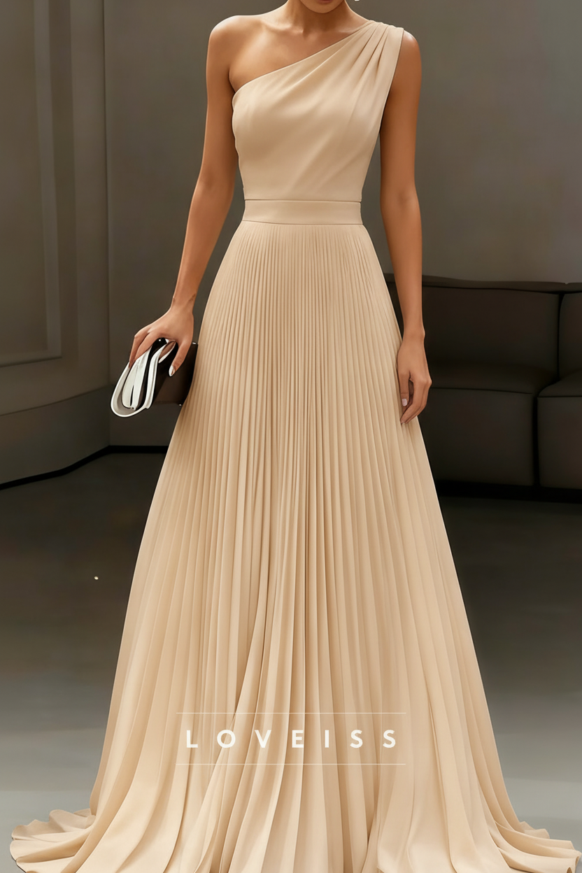 One Shoulder Sleeveless Pleated A-Line Boho Wedding Dress