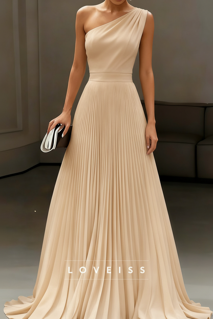 One Shoulder Sleeveless Pleated A-Line Boho Wedding Dress