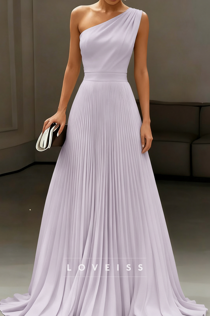 One Shoulder Sleeveless Pleated A-Line Boho Wedding Dress