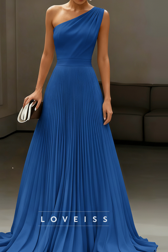 One Shoulder Sleeveless Pleated A-Line Boho Wedding Dress