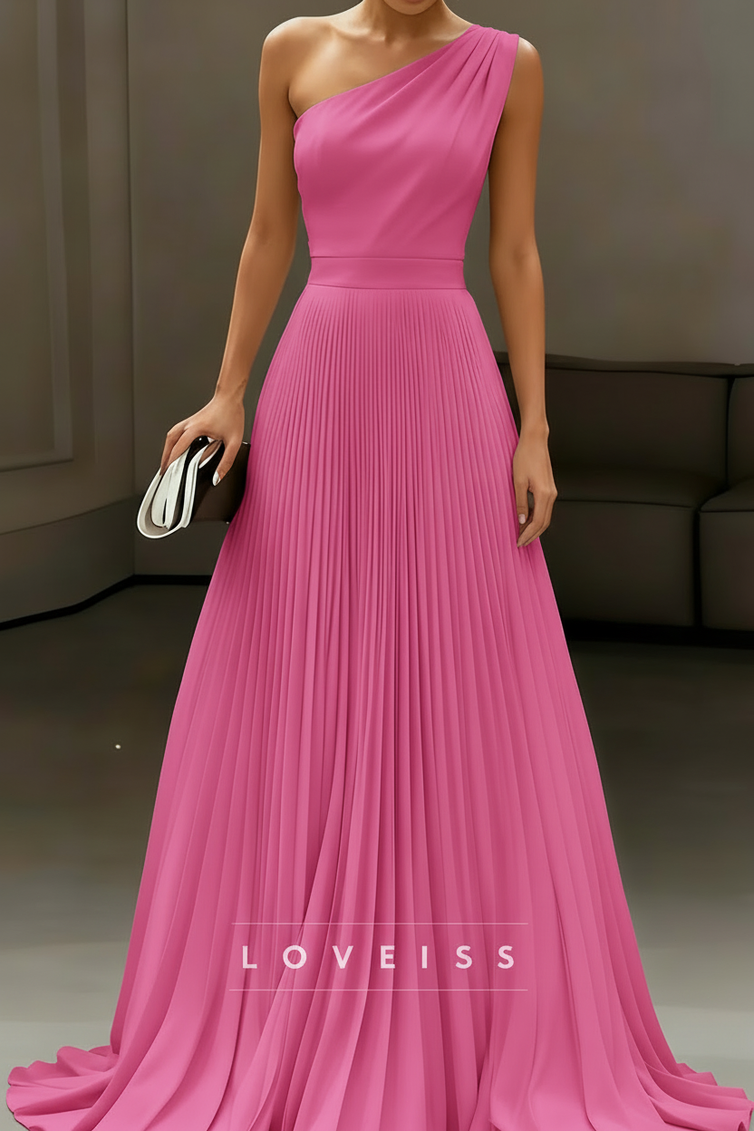 One Shoulder Sleeveless Pleated A-Line Boho Wedding Dress