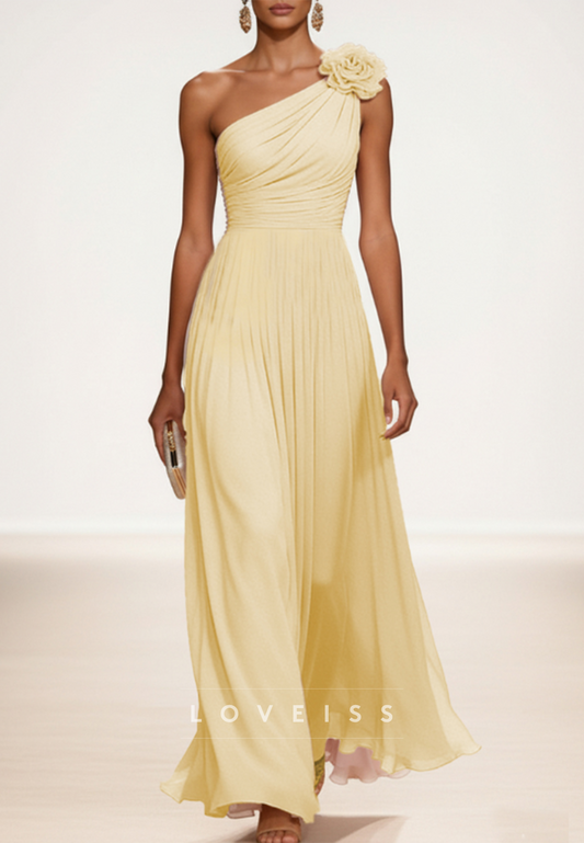 One Shoulder Sleeveless Pleated A-Line Wedding Guest Dress