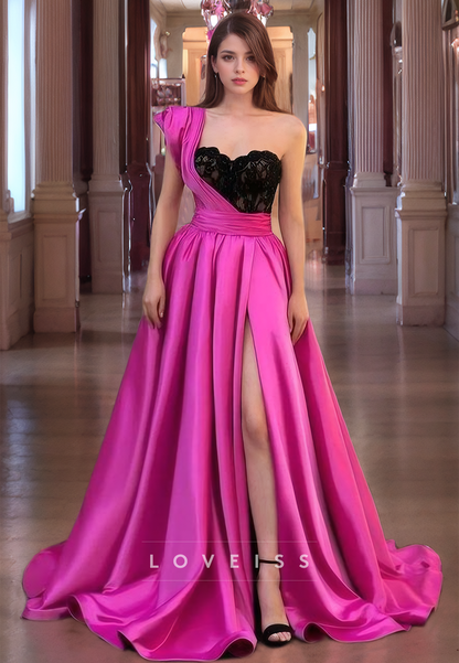 One Shoulder Sleeveless Pleated Appliques A-Line Prom Dress