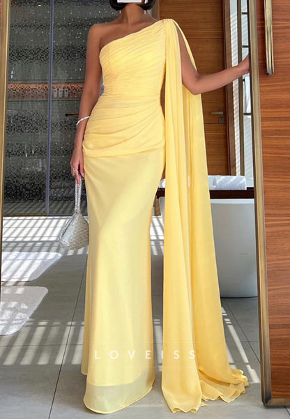 One Shoulder Sleeveless Pleated Chiffon Memaid Formal Dress