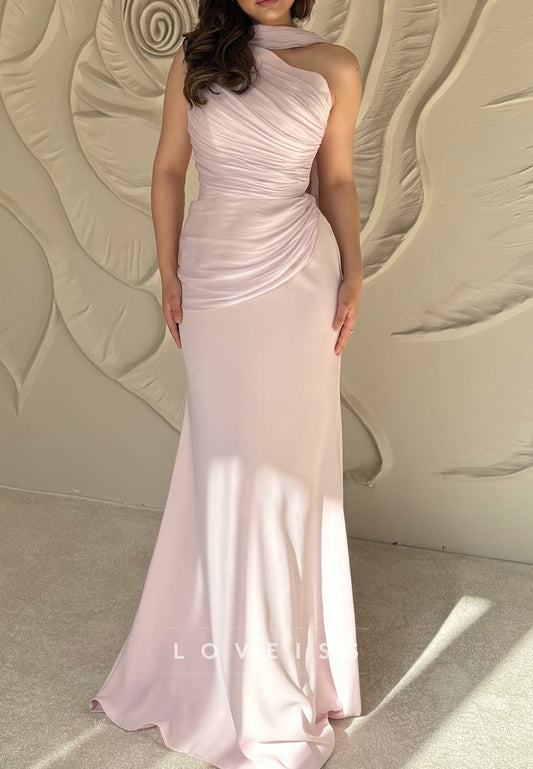 One Shoulder Sleeveless Pleated Sheath Prom Dress