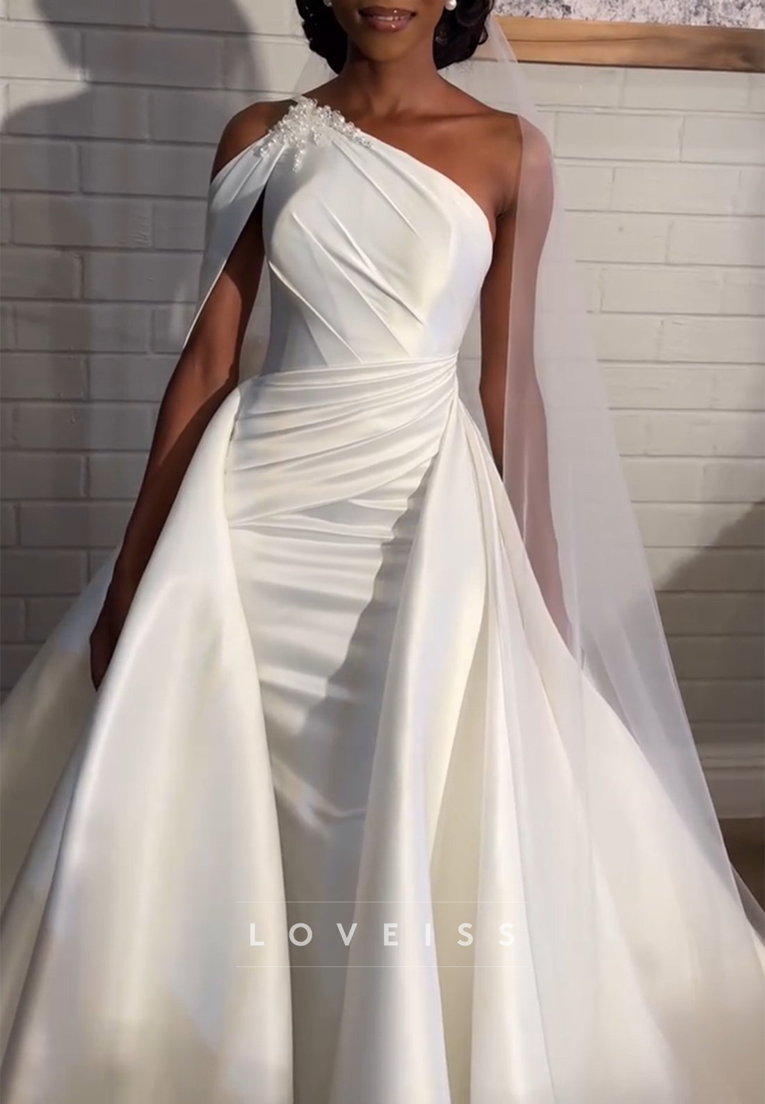 One Shoulder Sleeveless Pleated Sheath Simple Wedding Dress