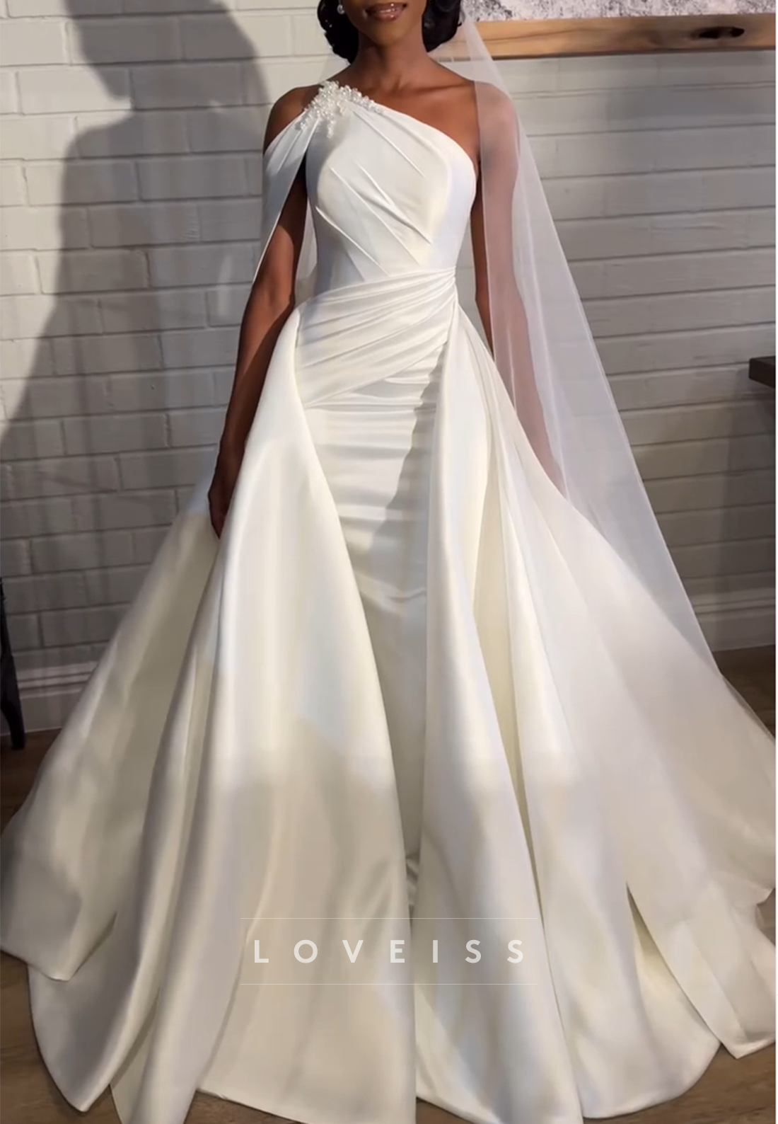 One Shoulder Sleeveless Pleated Sheath Simple Wedding Dress