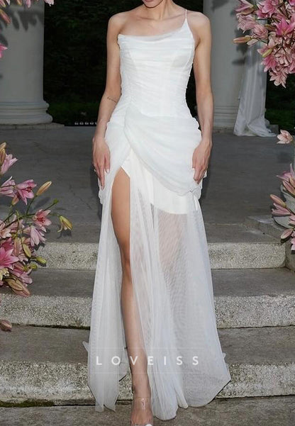 One Shoulder Sleeveless Pleated Sheath Wedding Dress