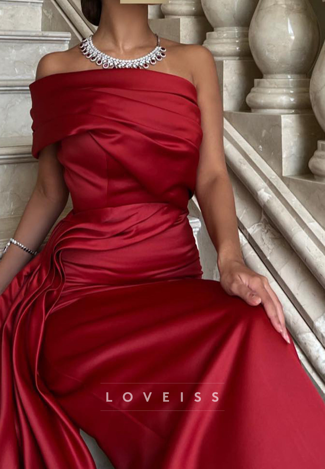 One Shoulder Sleeveless Pleated Sleek Mermaid Evening Dress