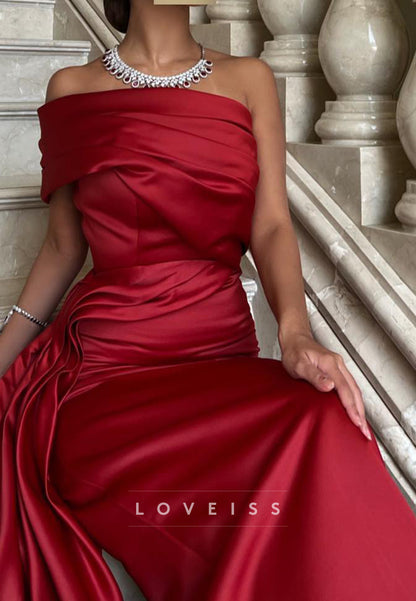 One Shoulder Sleeveless Pleated Sleek Mermaid Evening Dress