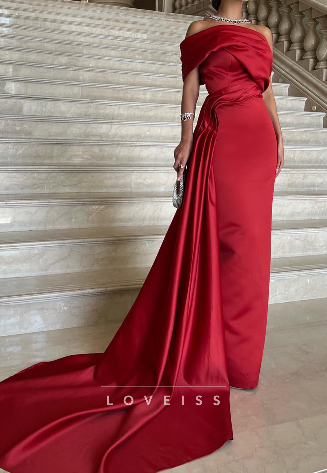 One Shoulder Sleeveless Pleated Sleek Mermaid Evening Dress
