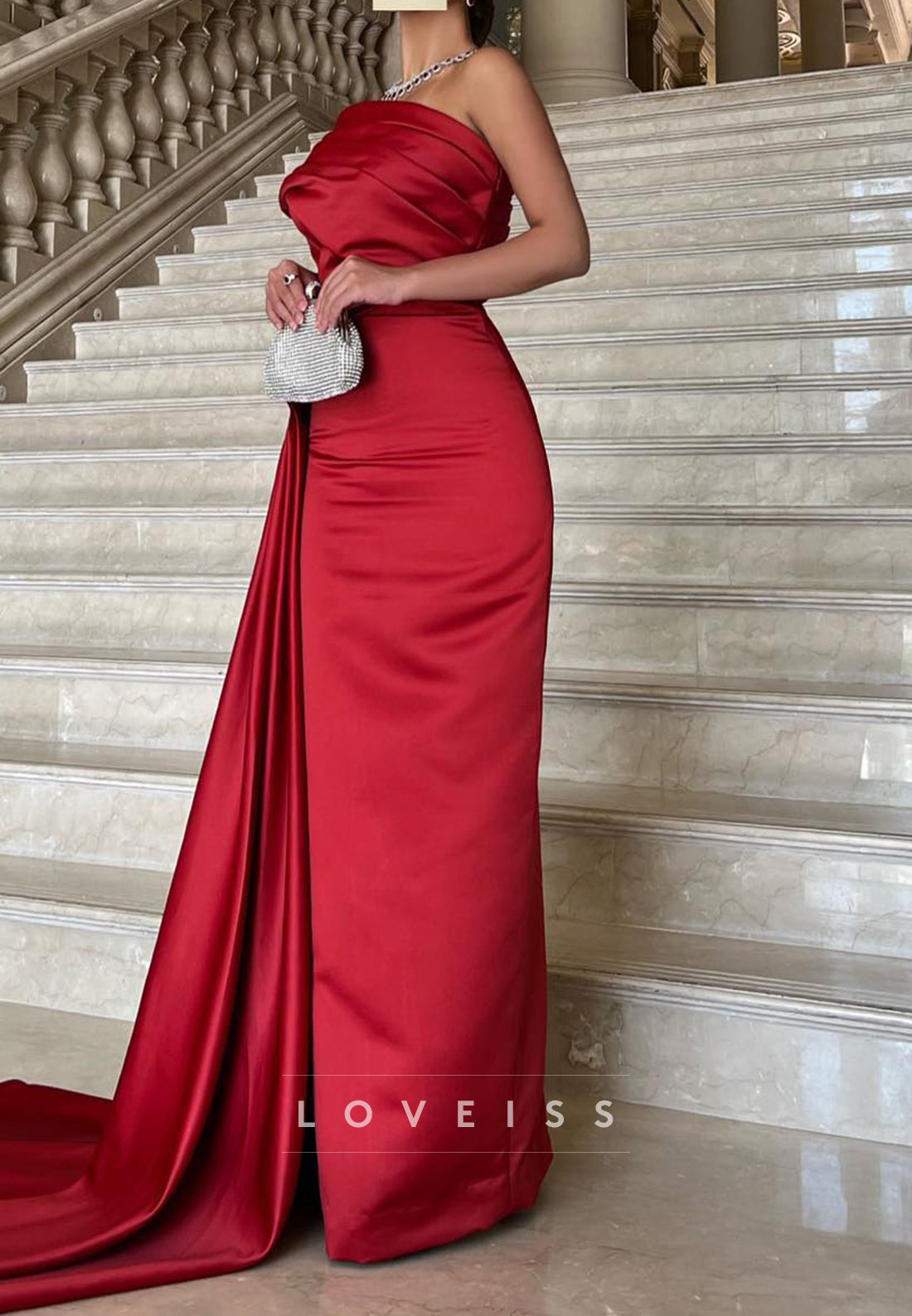 One Shoulder Sleeveless Pleated Sleek Mermaid Evening Dress