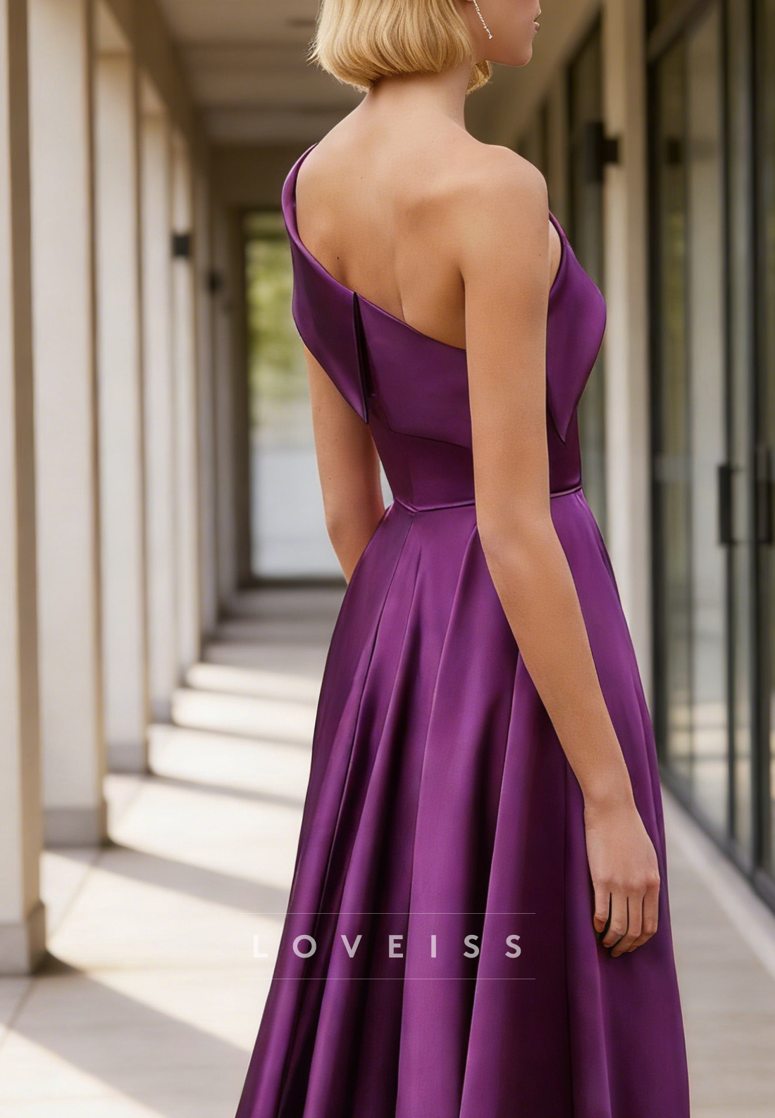 One Shoulder Sleeveless Satin A-Line Evening Dress