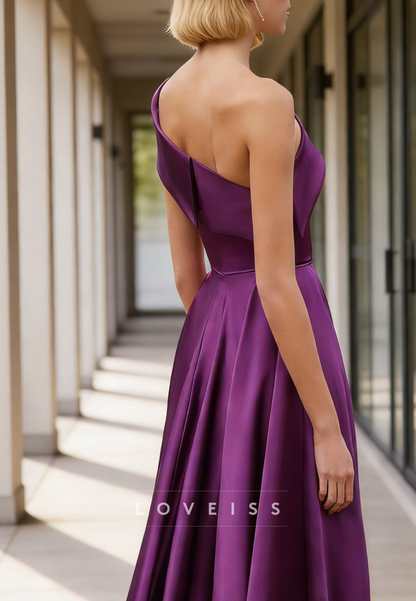 One Shoulder Sleeveless Satin A-Line Evening Dress