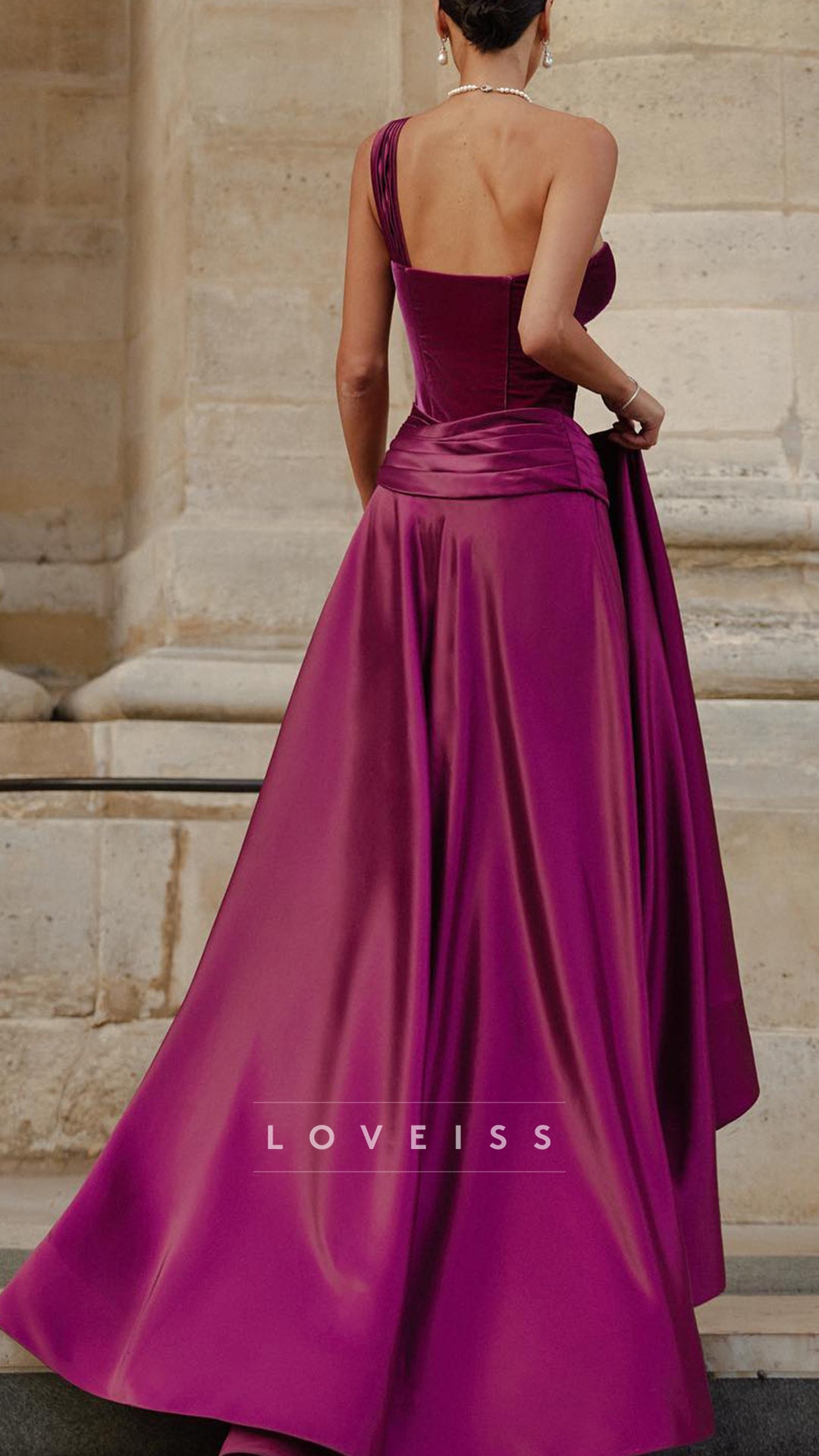 One Shoulder Sleeveless Satin A-Line Evening Dress