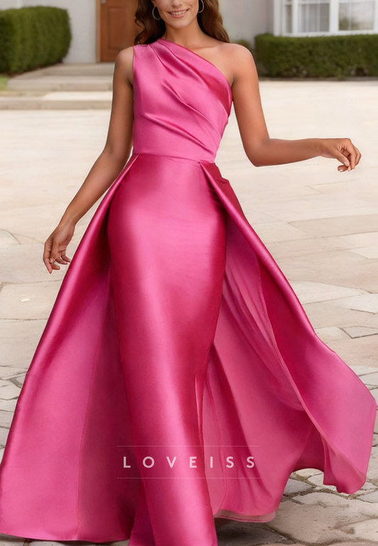 One Shoulder Sleeveless Satin Sheath Mother of Bride Dress