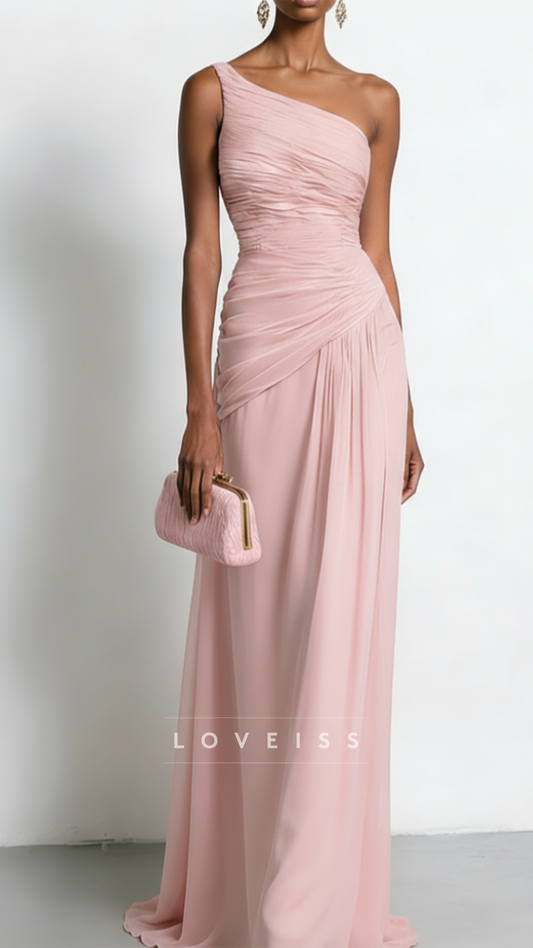 One Shoulder Sleeveless Sheath Wedding Guest Dress