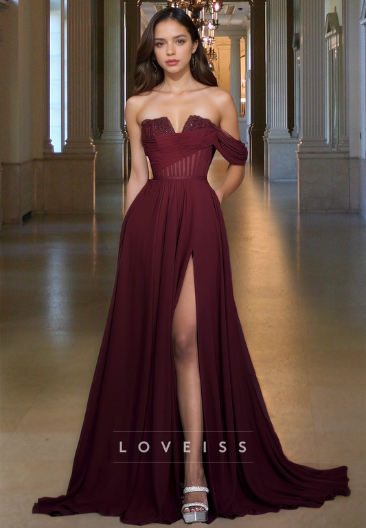 One Shoulder Sleeveless Side Slit Pleated A-Line Prom Dress