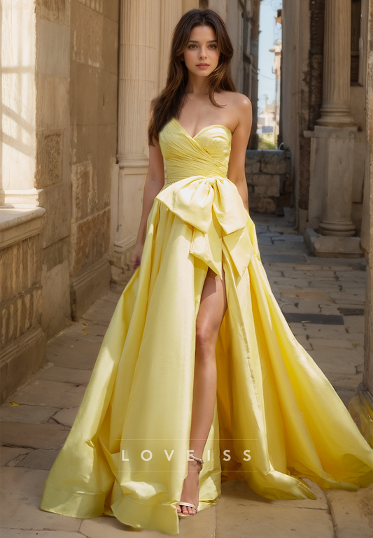 One Shoulder Sleeveless Side Slit Sleek Satin A-Line Prom Dress