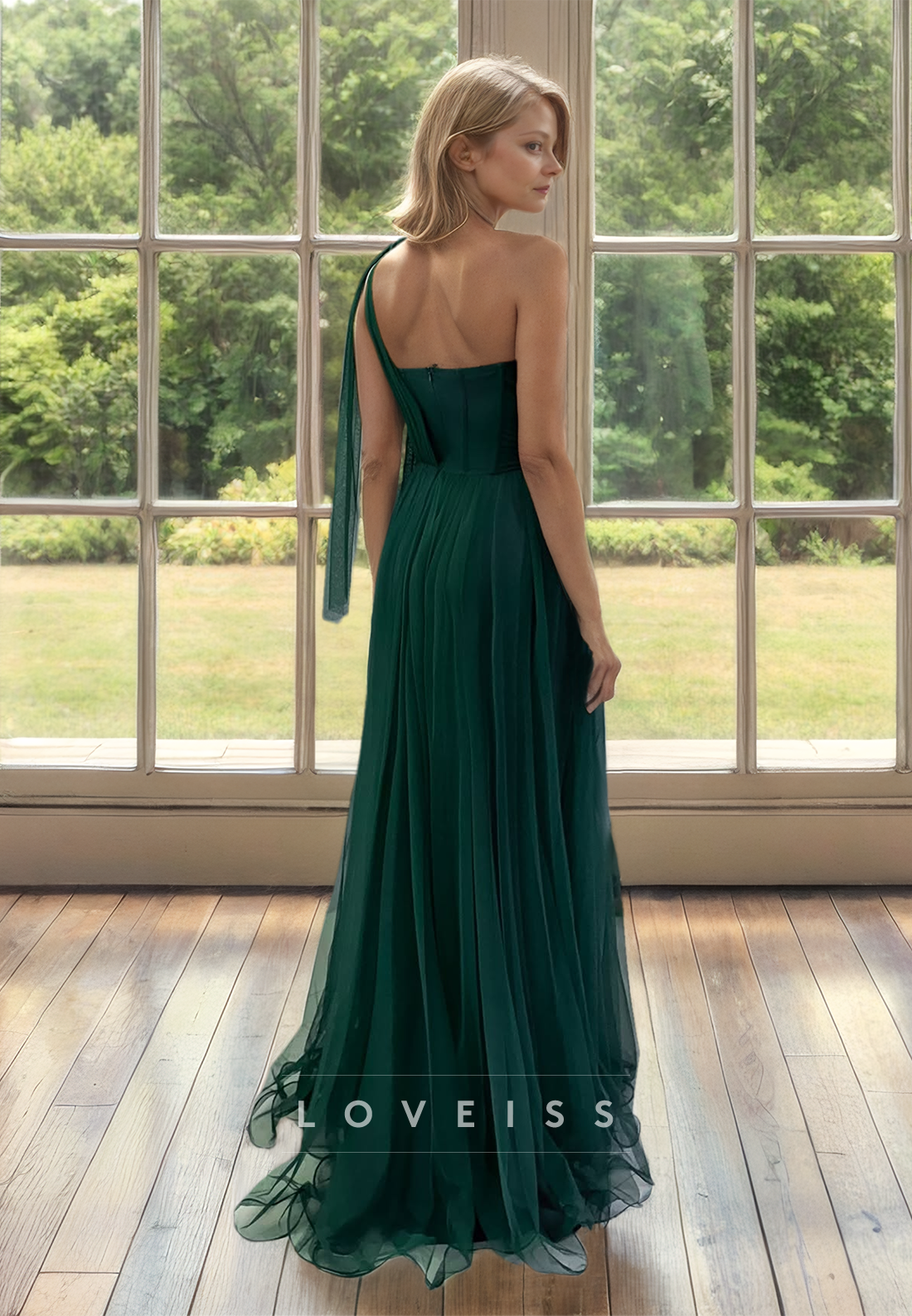 One Shoulder Sleeveless Tulle A-Line Mother of Bride Dress