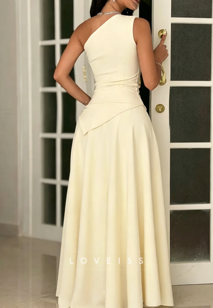 One Shoulder Sleeveless Yellow A-Line Wedding Guest Dress