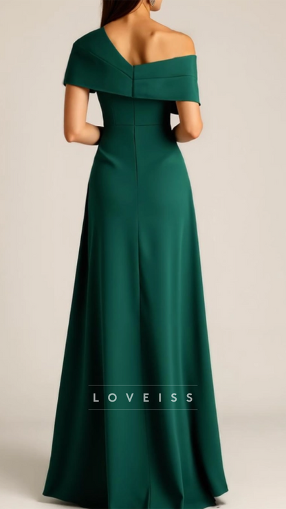 One Shoulder Sleeves Satin A-Linee Formal Dress